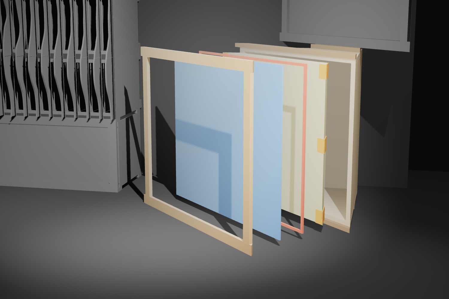 Corner bass trap, one module opened